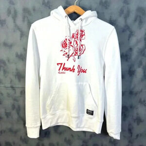 wesc White Thank You Fleece Lined Hoodie Roses Men's Size M